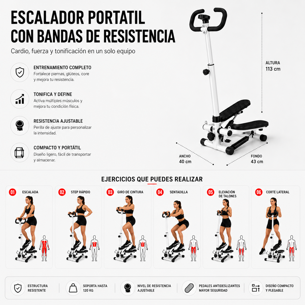 CR-1130 ESCALADOR PORTATIL CON BANDAS DE RESISTENCIA