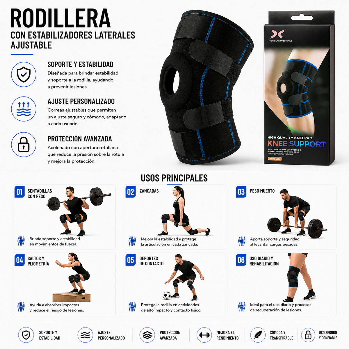 CR-331 RODILLERA CON ESTABILIZADORES LATERALES AJUSTABLE