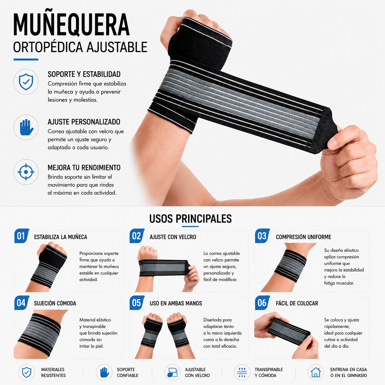 CR-612 MUÑEQUERA SOPORTE DE PALMA AJUSTABLE
