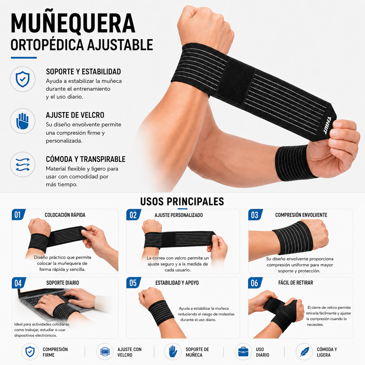 CR-613 MUÑEQUERA ORTOPEDICA AJUSTABLE
