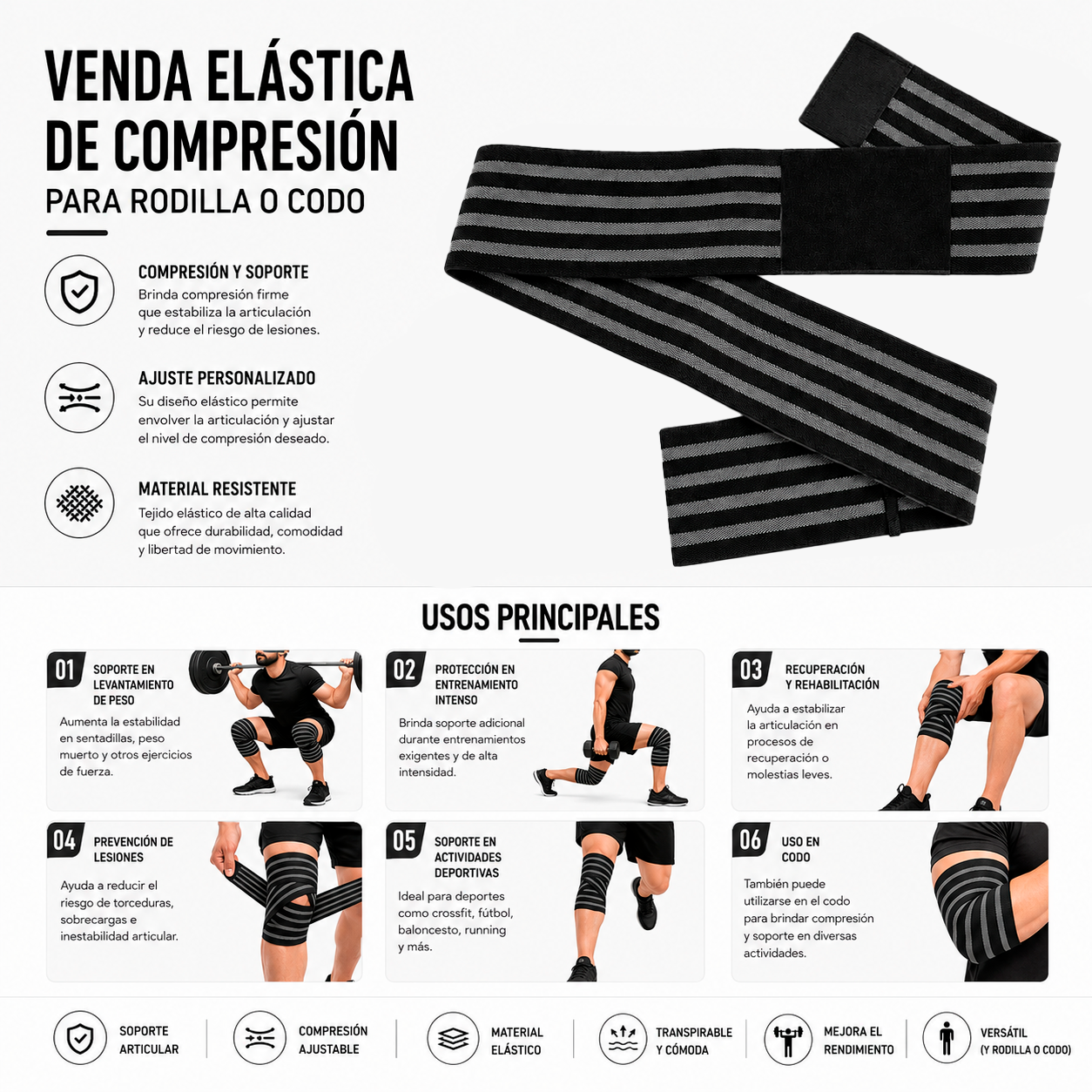 CR-632 VENDA ELASTICA DE COMPRESION PARA RODILLA O CODO