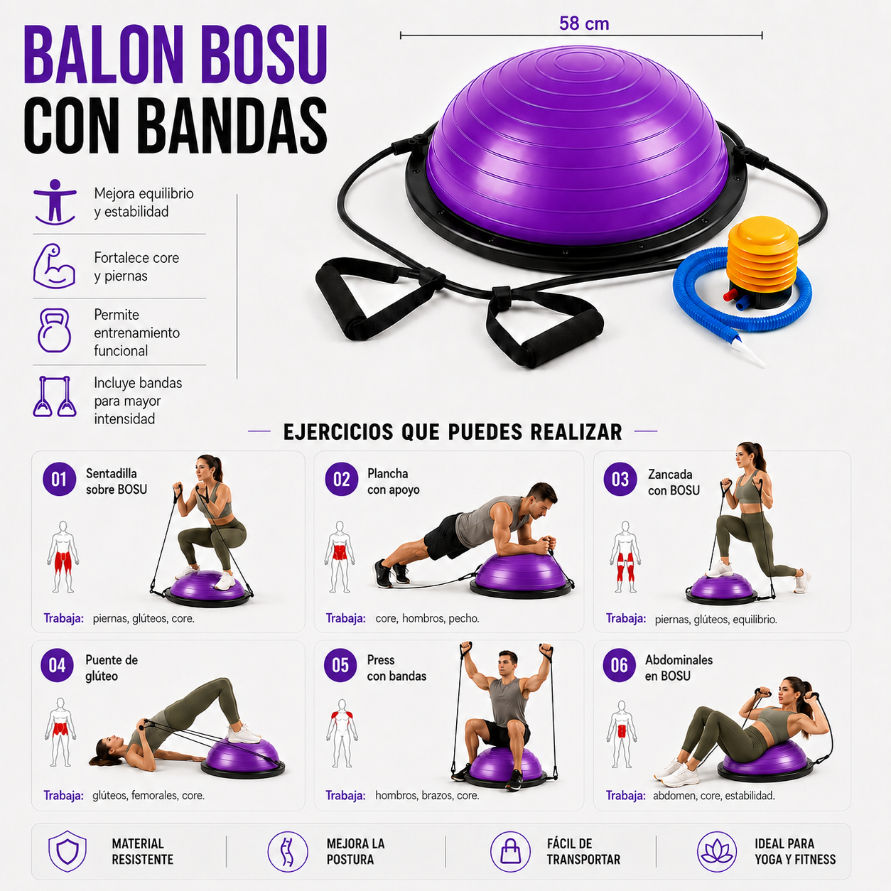 CR-638 BALON BOSU CON BANDAS 58 CM